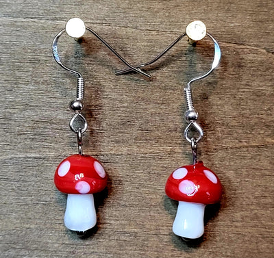 Red Glass Mushroom Earrings