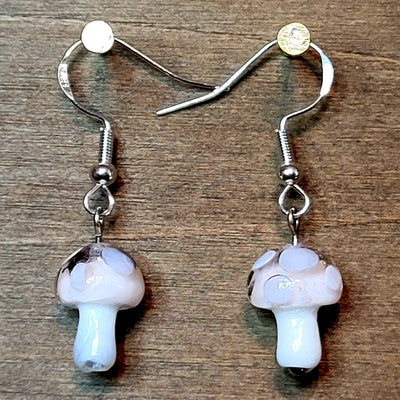 Pink Glass Mushroom Earrings