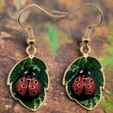 Gold Plated Ladybug on Leaf Earrings