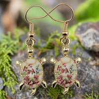 Floral Pattern Back Turtle Earrings