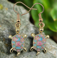 Floral Pattern Back Turtle Earrings