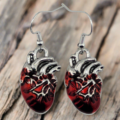 Silver Plated Goth Heart Earrings