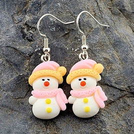 Pink Snowman Earrings