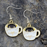 Sneaky Kitty in Coffee Cup Earrings