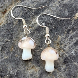 Pink Glass Mushroom Earrings