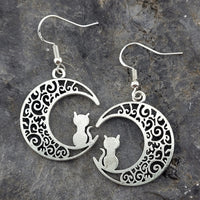 Cat in the Moon Earrings Stud - Clip On - Ear Wire