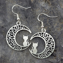 Cat in the Moon Earrings