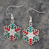 Jeweled Snowflake Christmas Earrings Stud - Clip On - Ear Wire