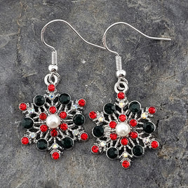 Jeweled Snowflake Christmas Earrings Stud - Clip On - Ear Wire