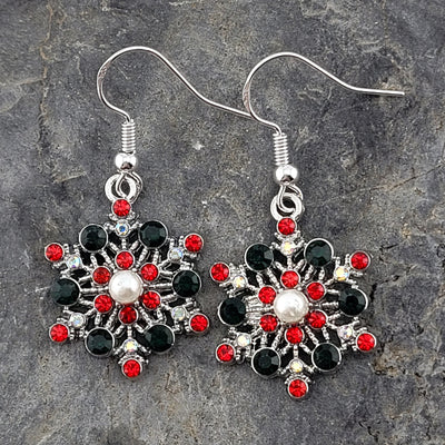 Jeweled Snowflake Christmas Earrings