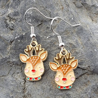 Reindeer Christmas Earrings Stud - Clip On - Ear Wire