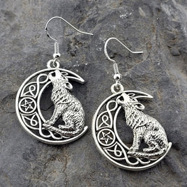 Silver Wolf in Filagree Moon Earrings