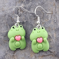 Cute Frog Earrings Stud - Clip On - Ear Wire