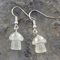 White Mushroom Earrings Stud - Clip On - Ear Wire