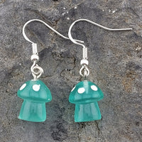 Green Mushroom Earrings Stud - Clip On - Ear Wire