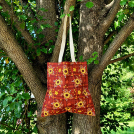 Burgundy Plaid Sunflowers Tote Bag
