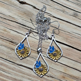 Blue Butterfly & Sunflower Earrings & Necklace