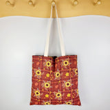 Burgundy Plaid Sunflowers Tote Bag