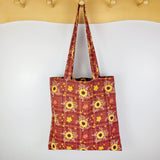 Burgundy Plaid Sunflowers Tote Bag