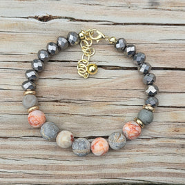 Coral & Grey Beaded Bracelet