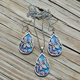 Dragonfly & Faux Shell Earrings & Necklace