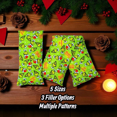 Heating Pad, Cherry Pits, Rice, Walnut or Flax Seed, 5 sizes, Grinch Patterns -  Microwaveable