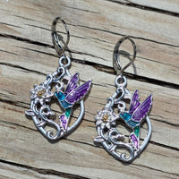 Hummingbird & Flower Earrings & Necklace