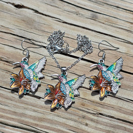 Jeweled Hummingbird Earrings & Necklace