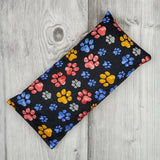 Cherry Pit Heating Pad - Orange, Blue, Red Paws on Black - Cherry Pit Crafts