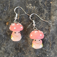 Pink Smiling Mushroom Earrings