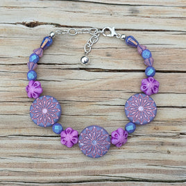 Purple Floral Beaded Bracelet