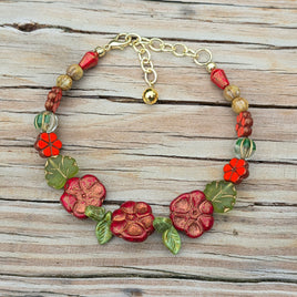 Red Flower Beaded Bracelet