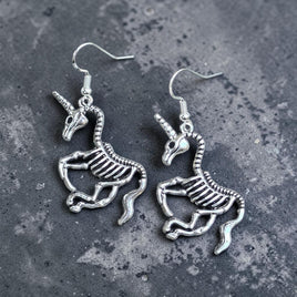 Skeleton Unicorn Earrings Stud - Clip On - Ear Wire