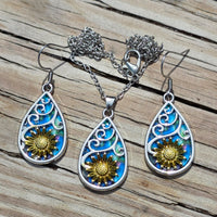 Sunflower & Faux Shell Earrings & Necklace