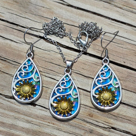 Sunflower & Faux Shell Earrings & Necklace