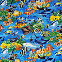 Cherry Pit Crafts animal pattern fabric with sharks, rays, clownfish, and coral.