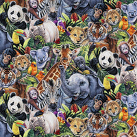 Cherry Pit Crafts animal pattern heating pad with pandas, lions, elephants, giraffes, zebras, tigers, koalas, monkeys, rhinos, toucans, and parrots.