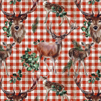 Cherry Pit Crafts microwaveable heating pad with deer and foliage on red gingham pattern. 100% cotton.