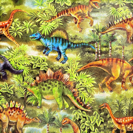 Cherry Pit Crafts dinosaur pattern heating pad with 100% cotton shell, featuring various colorful dinosaurs in a lush jungle setting.