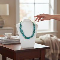 Handmade Cherry Pit Crafts turquoise beaded necklace with natural stone variations. Layering or solo wear.