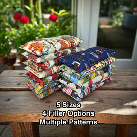 Cherry Pit Crafts microwaveable heating pads in vintage car, train, and plane patterns. 100% cotton.
