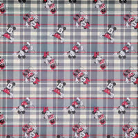 Cherry Pit Crafts microwaveable heating pad fabric with Mickey and Minnie Mouse pattern on grey plaid. 100% cotton.
