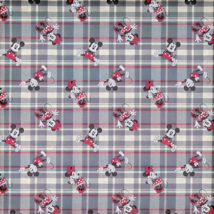 Cherry Pit Crafts microwaveable heating pad fabric with Mickey and Minnie Mouse pattern on grey plaid. 100% cotton.