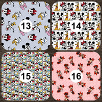 Cherry Pit Crafts Mickey & Minnie Mouse patterns on microwaveable heating pads. Cotton fabric with playful character designs.