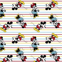 Cherry Pit Crafts Mickey and Minnie Mouse pattern on a white background with red, blue, and yellow stripes.