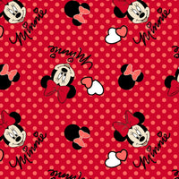 Cherry Pit Crafts red heating pad with Minnie Mouse pattern and pink polka dots.
