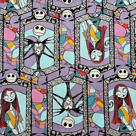Cherry Pit Crafts Nightmare Before Christmas heating pad fabric with Jack Skellington and Sally, stained glass pattern