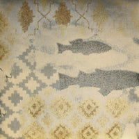 Cherry Pit Crafts microwaveable heating pad with a Great Outdoors pattern featuring fish and geometric designs in cream, tan, and grey.