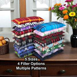 Cherry Pit Crafts microwaveable heating pads in plaid flannel patterns. Available in 5 sizes and 4 filler options.