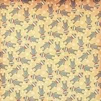 Cherry Pit Crafts grey sock monkey pattern heating pad with red and white striped hats and buttons on a yellow background.
